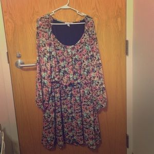 Fall flower print long sleeve dress