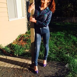 Zara Plaid Button Down w/ Rose Gold Accents