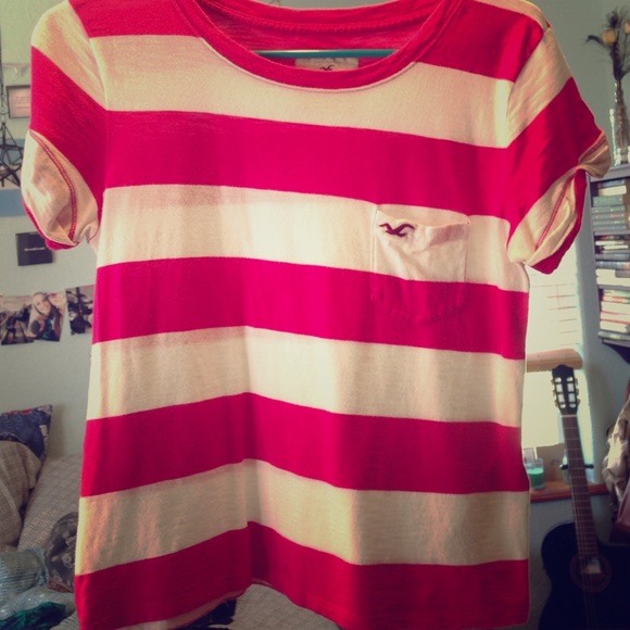 pink/white striped cuffed tee