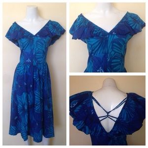 Blue tropical vintage dress