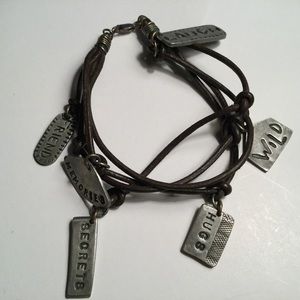 Leather & Pewter Signed Charm MultiStrand Bracelet