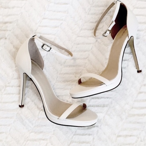 White ankle strap heels