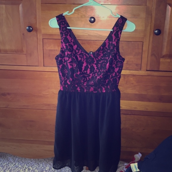 black and pink lace dress