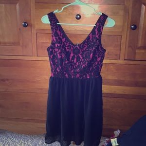 black and pink lace dress