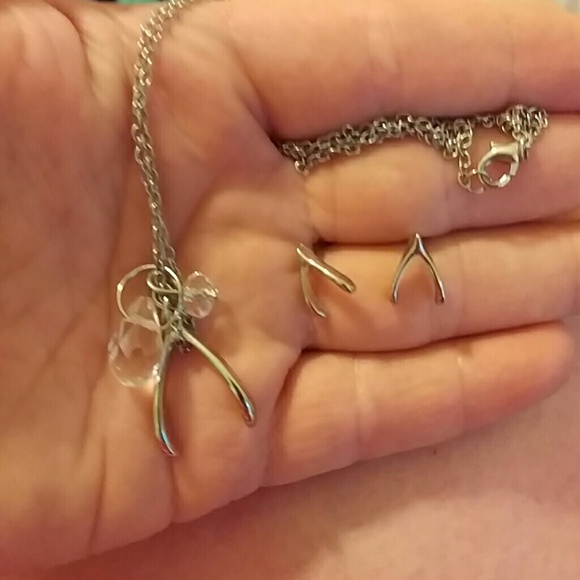 Wishbone necklace and earrings