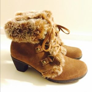 Fur and suede ankle booties