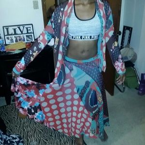 Mixed prints coral blue yellow