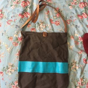 Marc Jacobs teal tote bag with leather detail
