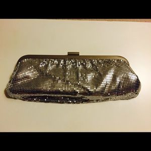 Silver mesh metal clutch