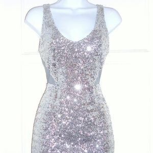 Silver Sequin and Mesh Bebe Dress