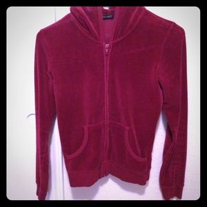 Maroon velour zip-up hoodie