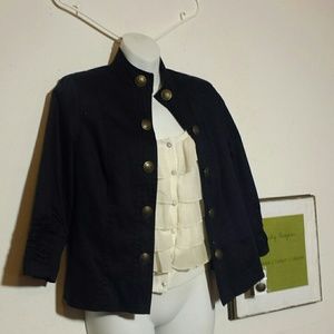 Blue Jacket and White Ruffle Carrdigan