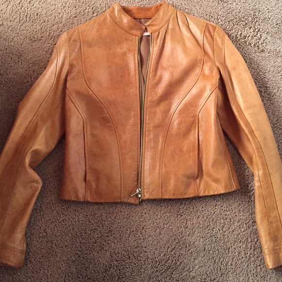 Camel colored leather jacket