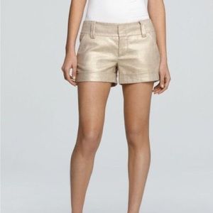 Alice Olivia Cady Cuff Metallic Gold Linen Shorts