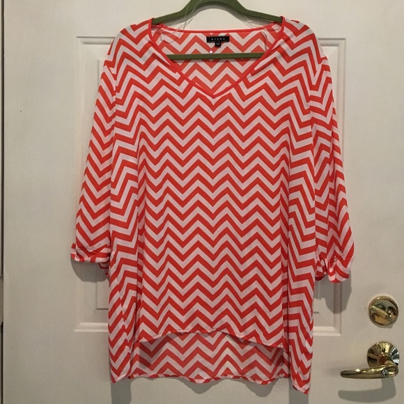 Kiara Tops - XXL coral orange white chevron shirt NWT