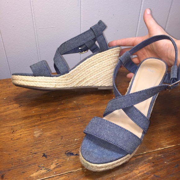 Denim straw espadrilles