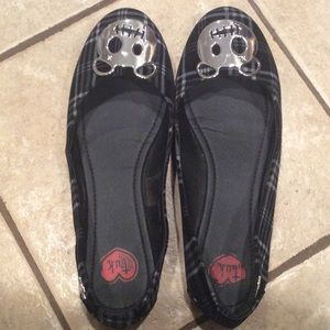 Black plaid, bear flats