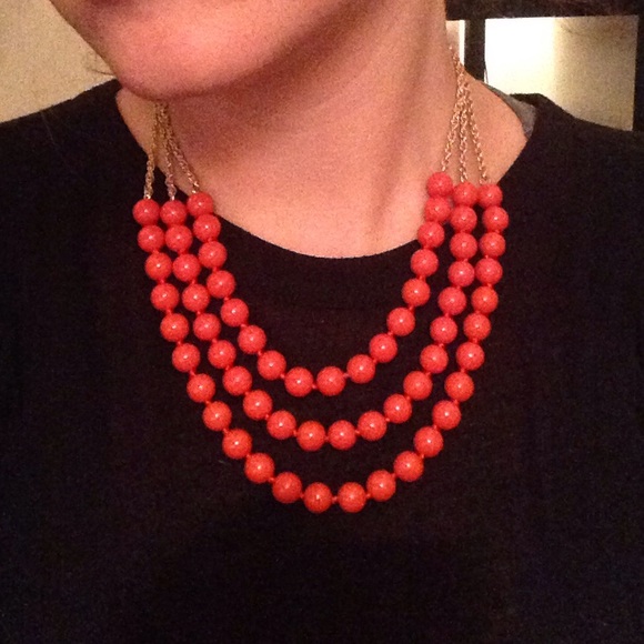 Bright orange 3-strand beaded statement necklace