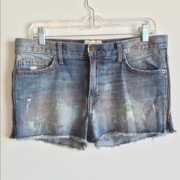 Current Elliot faded flower print denim shorts