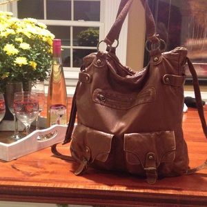 Brown leather detailed handbag
