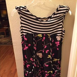 Blk/white stripe and floral print dress