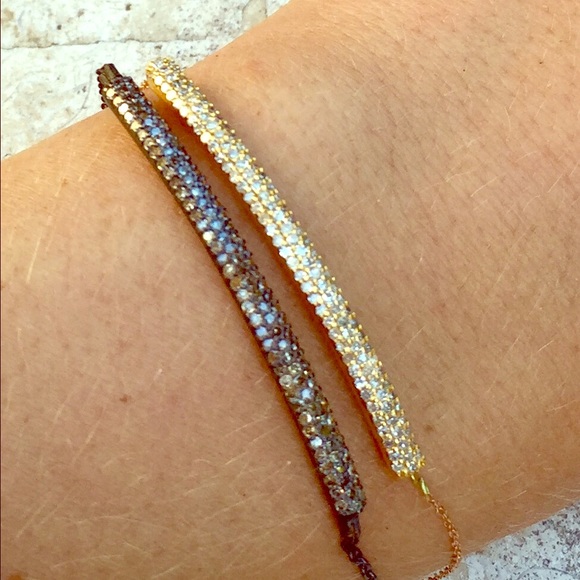 Delicate Pave Diam Bar  Gold/Silver Bar Bracelet