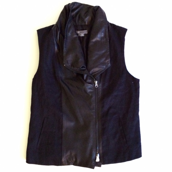 FINAL SALE Vince Leather Linen Blend Black Vest - Picture 3 of 4