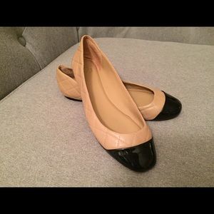 Ann Taylor Quilted Leather Nude & Black Flats