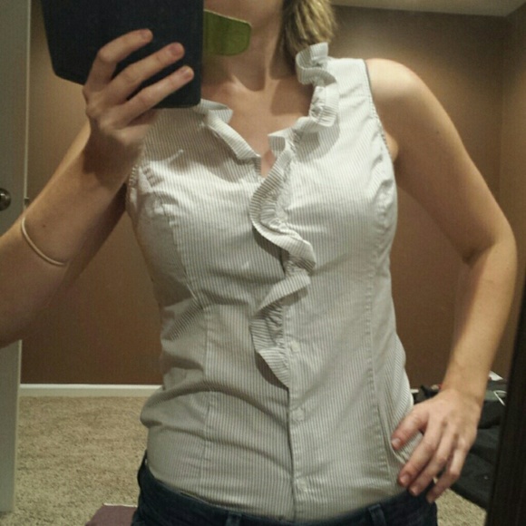 NY & Co striped ruffle blouse XS