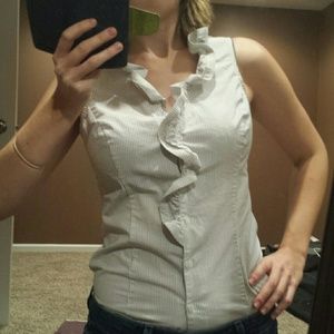 NY & Co striped ruffle blouse XS