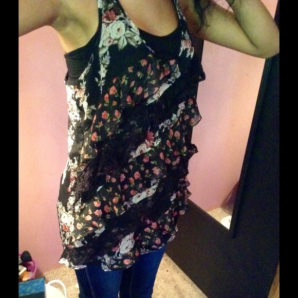 Sheer Black Floral Lace Tank