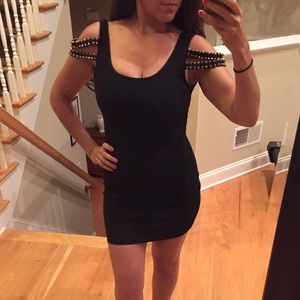 Forever 21 black bodycon dress w gold stud straps
