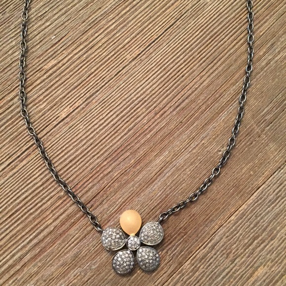 14KT Gold /Silver Diamond Flower Necklace