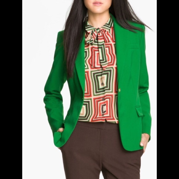 Vince Camuto Green Single Button Boyfriend Blazer