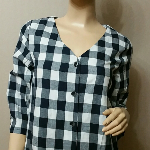 SOLD NWOT NAVY BLUE CHECKER SHORT DRESS - Picture 2 of 4