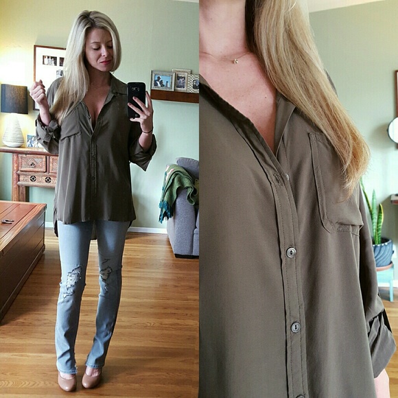 Tops - RESERVED Olive Green Button-down Blouse