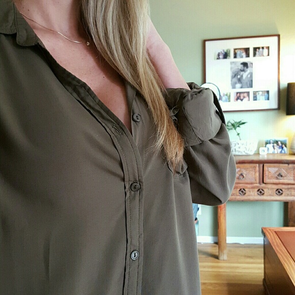 RESERVED Olive Green Button-down Blouse - Picture 2 of 4