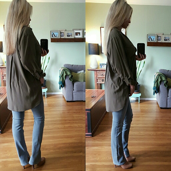 RESERVED Olive Green Button-down Blouse - Picture 3 of 4