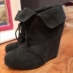 Elizabeth and James Black Leather Wedge Booties