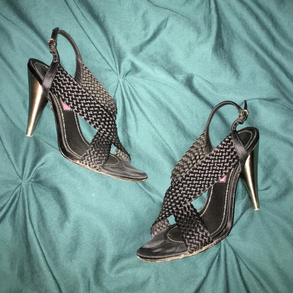 Betsey Johnson Black Satin Strappy Heels