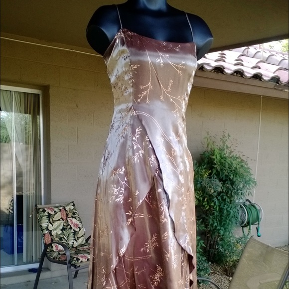 Copper Formal Wedding Dress. Gold Leaf print. Long - Picture 2 of 4