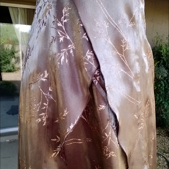 Copper Formal Wedding Dress. Gold Leaf print. Long - Picture 3 of 4