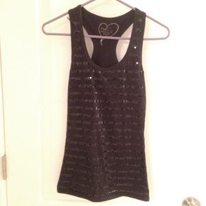 Black racerback tank with sequins