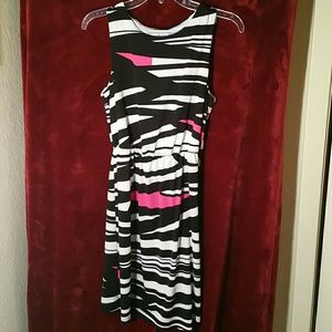Black, White , and Pink Striped Dress
