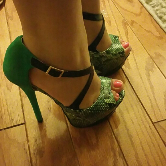 Green snake skin heels