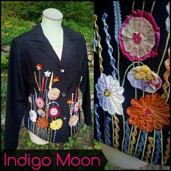 Indigo Moon Artsy Floral Embellished Blazer XS 2-4