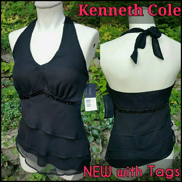 New Black 100% Silk Chiffon Beaded Top - 4