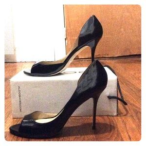 Aldo's Besarra peep toe heels in Patent Black.
