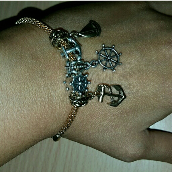 Gold And Silver Tone Anchor Charm Bracelet NWOT