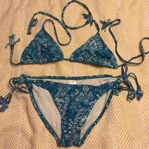 Blue Matching String Bathing Suit Top and Bottom